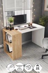 Bofigo 60x120 cm Smyrna Çalışma Masası Kitaplıklı Ofis Masası Bilgisayar Masası Safir Meşe Beyaz - 1