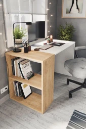 Bofigo 60x120 cm Smyrna Çalışma Masası Kitaplıklı Ofis Masası Bilgisayar Masası Safir Meşe Beyaz - 2