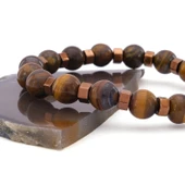 Kaplan Gözü Ve Hematit Doğal Taşlı Erkek Bileklik EBLK-472 thumbnail 4