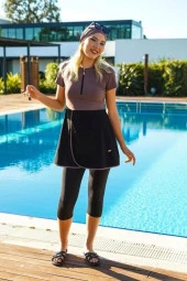 Tesmay 2493 Siyah -Kahve Kısa Kol Havuz Mayosu - 6