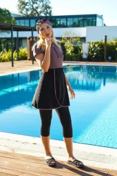 Tesmay 2493 Siyah -Kahve  Kısa Kol Havuz Mayosu - 7