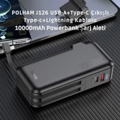 Polham HC 2in1 Dahili Type-C Ve İphone Kablolu 22.5W 10000 Mah Powerbank Ve Priz Girişli Şarj Aleti - 7