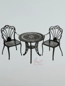 Ferforje görünümlü Plastik Yuvarlak İstanbul Masa Sandalye Takımı 1 Masa 2 Sandalye Balkon, Bahçe Mobilyası - 3