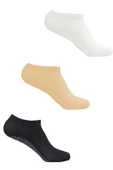 3 lü Kadın Bambu Görünmez Pilates Çorap Kaydırmaz Noktalı Dikişsiz - 3