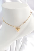 316L Çelik Gold Renk Minimal Topçuk Detay Kalp Figür Kadın HalHal - TJ-HH1532 - 1