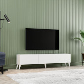 1240 EVA 3 KAPAKLI KULPSUZ 150 CM AYAKLI TV ÜNİTESİ BEYAZ - 3