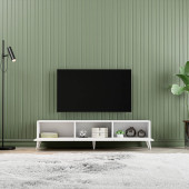 1240 EVA 3 KAPAKLI KULPSUZ 150 CM AYAKLI TV ÜNİTESİ BEYAZ - 5
