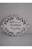 Beyaz Evimize Hoşgeldiniz Dekoratif Ahşap Kapı Süsü - 1