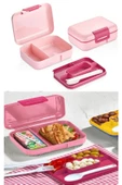 Pembe Kendinden Kaşıklı 5 Bölmeli 2 Katlı Beslenme Kutusu Okul Beslenme Kabı - 2