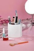 Tim Beyaz Makyaj Fırçası Ve Kozmetik Düzenleyici Şeffaf Kapaklı Hijyenik Organizer Kutu thumbnail 4