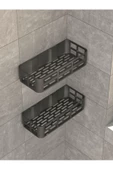 Yapışkanlı Banyo Düzenleyici 2 Adet Banyo Rafı Şampuanlık Sabunluk Siyah Duş Askısı Raf - 4