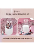 Tim 2' Lİ SET Beyaz Makyaj Fırçası Ve Kozmetik Düzenleyici Şeffaf Kapaklı Hijyenik Organizer Kutu - 1