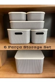 6 Parça Storage Gri Set 5 Boy Çok Amaçlı Dolap Içi Kapaklı Düzenleyici Kutu Dekoratif Saklama Kutusu - 1