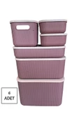 6'lı Set Storage Mor Çok Amaçlı 5 Boy Dolap Içi Kapaklı Düzenleyici Kutu Dekoratif Saklama Kutusu - 2