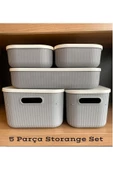 5 Parça Gri Storage Set Kapaklı  Dolap Içi Düzenleyici, Sepet, Çorap, Kıyafet Düzenleyici - 2
