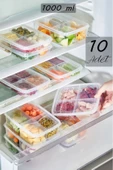 10 Adet 1 Kg Large 4 Bölmeli Öğünlük Et Sebze Saklama Kabı Buzluk Kuşbaşı Kurban Kıyma Kutusu - 2