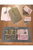 Minteks Silver Pamira Bej-Pembe 6 Parça Havlulu Bornoz Seti - Aile Banyo Havlu Bornoz Seti - 1