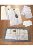 Minteks Silver Pamira Beyaz-Beyaz 6 Parça Havlulu Bornoz Seti - Aile Banyo Havlu Bornoz Seti - 2