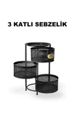 Salda 3 Bölmeli Tekerlekli Metal Sebzelik Siyah - Patates Soğan Saklama Rafı thumbnail 1