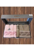 Minteks Silver Pamira Bej-Pembe 6 Parça Havlulu Bornoz Seti - Aile Banyo Havlu Bornoz Seti - 3