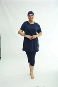 Tesmay 2514 Battal  Koyu Lacivert Lycralı Yarı Kapalı Havuz Mayo - 4