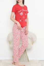 Süprem Kısa Kol Pijama Takımı Kırmızıdesenli - 18500.1048. - 2
