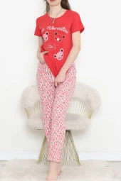 Süprem Kısa Kol Pijama Takımı Kırmızıdesenli - 18500.1048. - 5