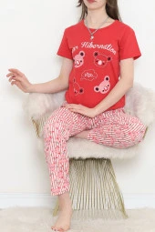 Süprem Kısa Kol Pijama Takımı Kırmızıdesenli - 18500.1048. - 6