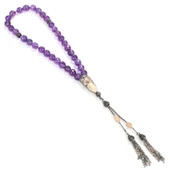 925 Ayar Gümüş Gerçek Fasetli Ametist Taşlı Küre Kesim Tasarım Tesbih thumbnail 2