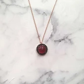 925 Ayar Gümüş Yuvarlak Yakut Renk Taşlı Kolye thumbnail 2