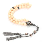 925 Ayar Gümüş Gerçek Pembe Mercan Taşlı Küre Kesim Tasarım Tesbih thumbnail 2