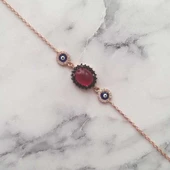 925 Ayar Gümüş Yakut Renk Taşlı & Mineli Nazar Boncuklu Bileklik thumbnail 1