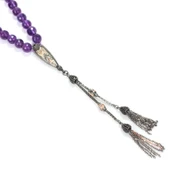 925 Ayar Gümüş Gerçek 0,8 cm Fasetli Ametist Taşlı Küre Kesim Tasarım Tesbih thumbnail 3