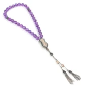 925 Ayar Gümüş Gerçek Ametist Taşlı Küre Tasarım Tesbih thumbnail 1