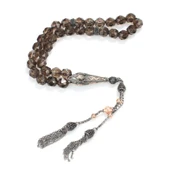 925 Ayar Gümüş Gerçek Smoky Quartz Taşlı Tasarım Tesbih thumbnail 2