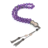 925 Ayar Gümüş Gerçek Ametist Taşlı Küre Tasarım Tesbih thumbnail 2