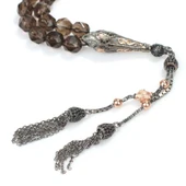 925 Ayar Gümüş Gerçek Smoky Quartz Taşlı Tasarım Tesbih thumbnail 1