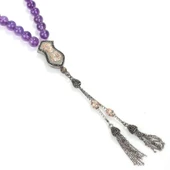 925 Ayar Gümüş Gerçek Ametist Taşlı Küre Tasarım Tesbih thumbnail 3