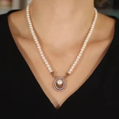 Gümüş İnci Kolye, Pembe thumbnail 1