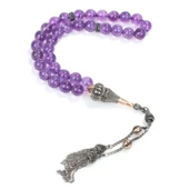 925 Ayar Gümüş Gerçek Ametist Taşlı Küre Kesim Tasarım Tesbih thumbnail 2