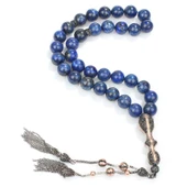 925 Ayar Gümüş Gerçek 1 cm Lapis Taşlı Küre Kesim Tasarım Tesbih thumbnail 2