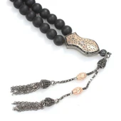 925 Ayar Gümüş Gerçek Lav Taşlı Küre Kesim Tasarım Tesbih thumbnail 3