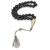 925 Ayar Gümüş Gerçek Oniks Taşlı Küre Kesim Tasarım Tesbih thumbnail 1