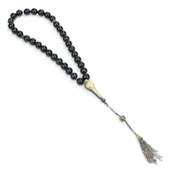 925 Ayar Gümüş Gerçek Oniks Taşlı Küre Kesim Tasarım Tesbih thumbnail 3