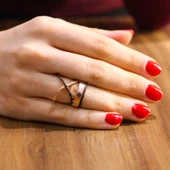 925 Ayar Gümüş XO Model Rose Renk Yüzük thumbnail 1