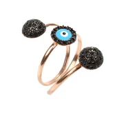 925 Ayar Gümüş Yuvarlak Üç Taşlı Mineli Yüzük thumbnail 2