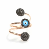 925 Ayar Gümüş Yuvarlak Üç Taşlı Mineli Yüzük thumbnail 4