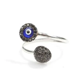 925 Ayar Gümüş Siyah Taşlı Mineli Nazar Boncuklu Yüzük thumbnail 2