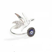 925 Ayar Gümüş Siyah Taşlı Nazar Boncuklu Yüzük thumbnail 3