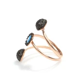 925 Ayar Gümüş Yuvarlak Üç Taşlı Mineli Yüzük thumbnail 5